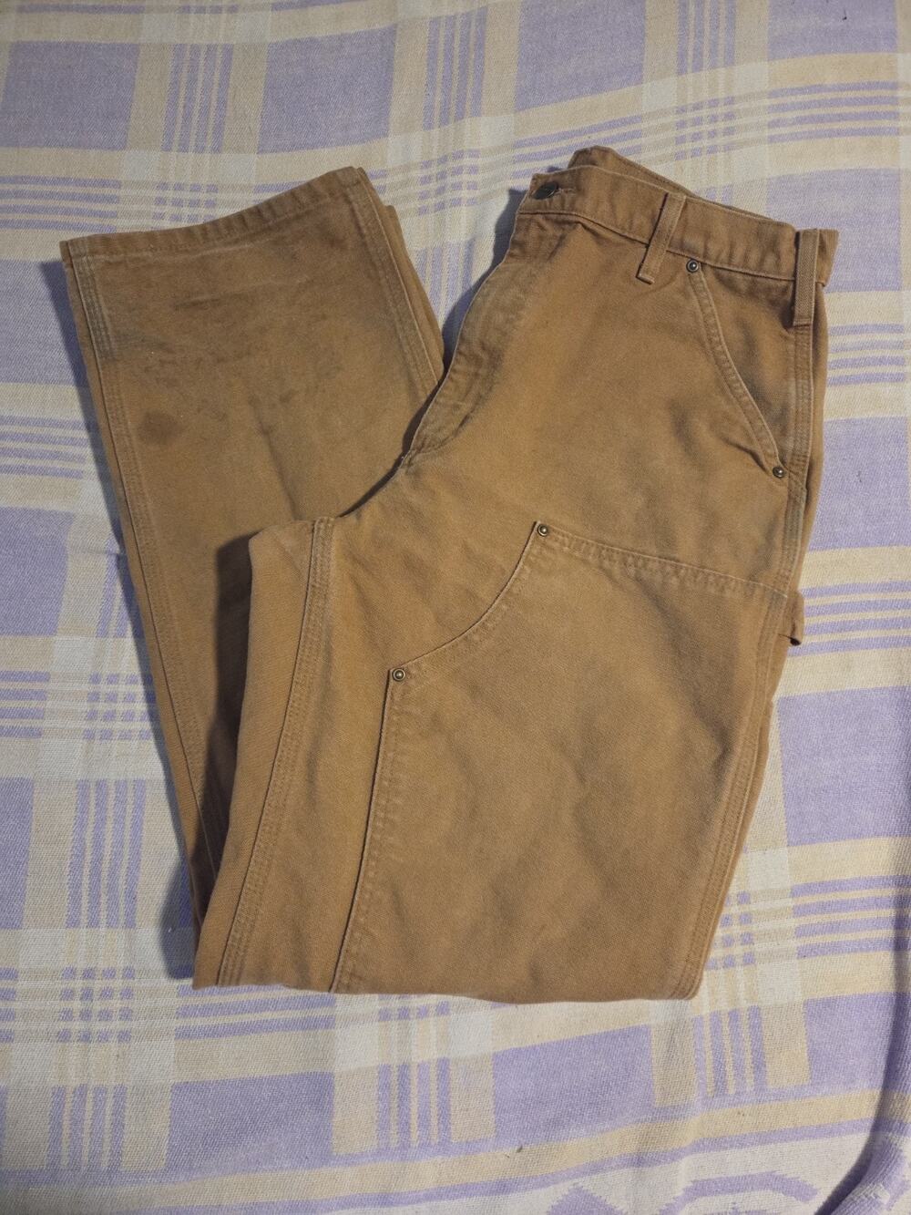 Vintage Carhartt Double Knee Pants Mens 32x33 Tan Faded B136 BRN Duck Canvas USA